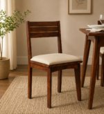 Nain Sheesham Wood Cushioned Dining Chair With Brass Inlay In Provincial Teak Finish