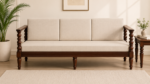 Clone Sheesham Wood 3 Seater Sofa In Beige Colour