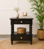 Corzavia Solid Sheesham Wood Nightstand in Walnut Finish