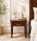 Dalder Sheesham Wood Nightstand in Sun-Dried Oak Finish with Drawer