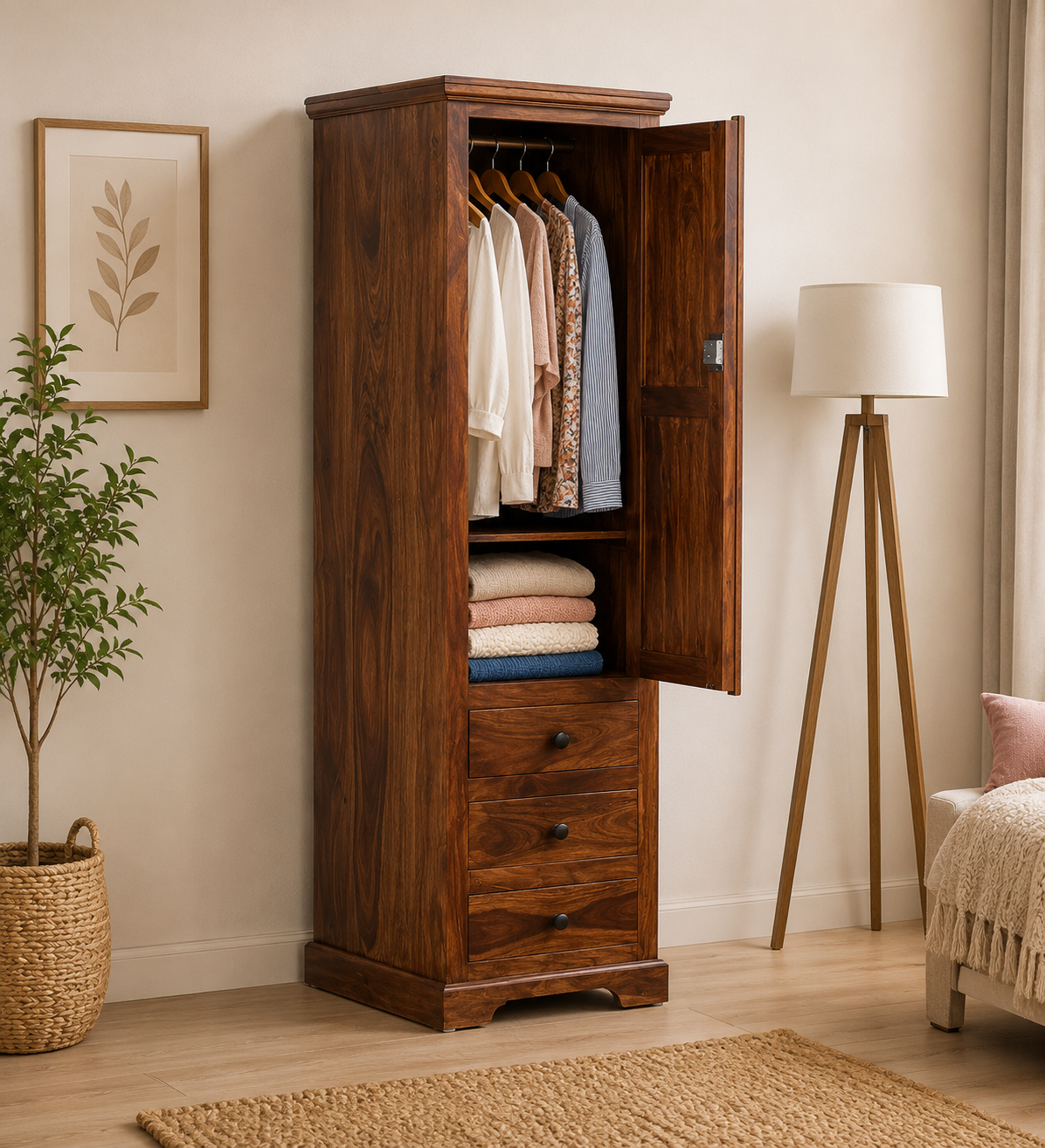 Deritage Sheesham Wood Wardrobe with Designer Tile Inlay classic wood (4) Deritage Sheesham Wood Wardrobe with Designer Tile Inlay - Image 1