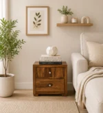 Eldyn Solid Sheesham Bedside Table in Clay Wood Natural Finish