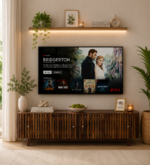 Elmswood Mango Wood TV Console in Stain Resistant Dark Mahogany Finish