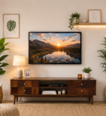 Elmswood Mango Wood TV Console in Stain Resistant Dark Mahogany Finish