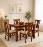 Farin Solid Mango Wood 4 Seater Dining Table in Distressed Natural Finish