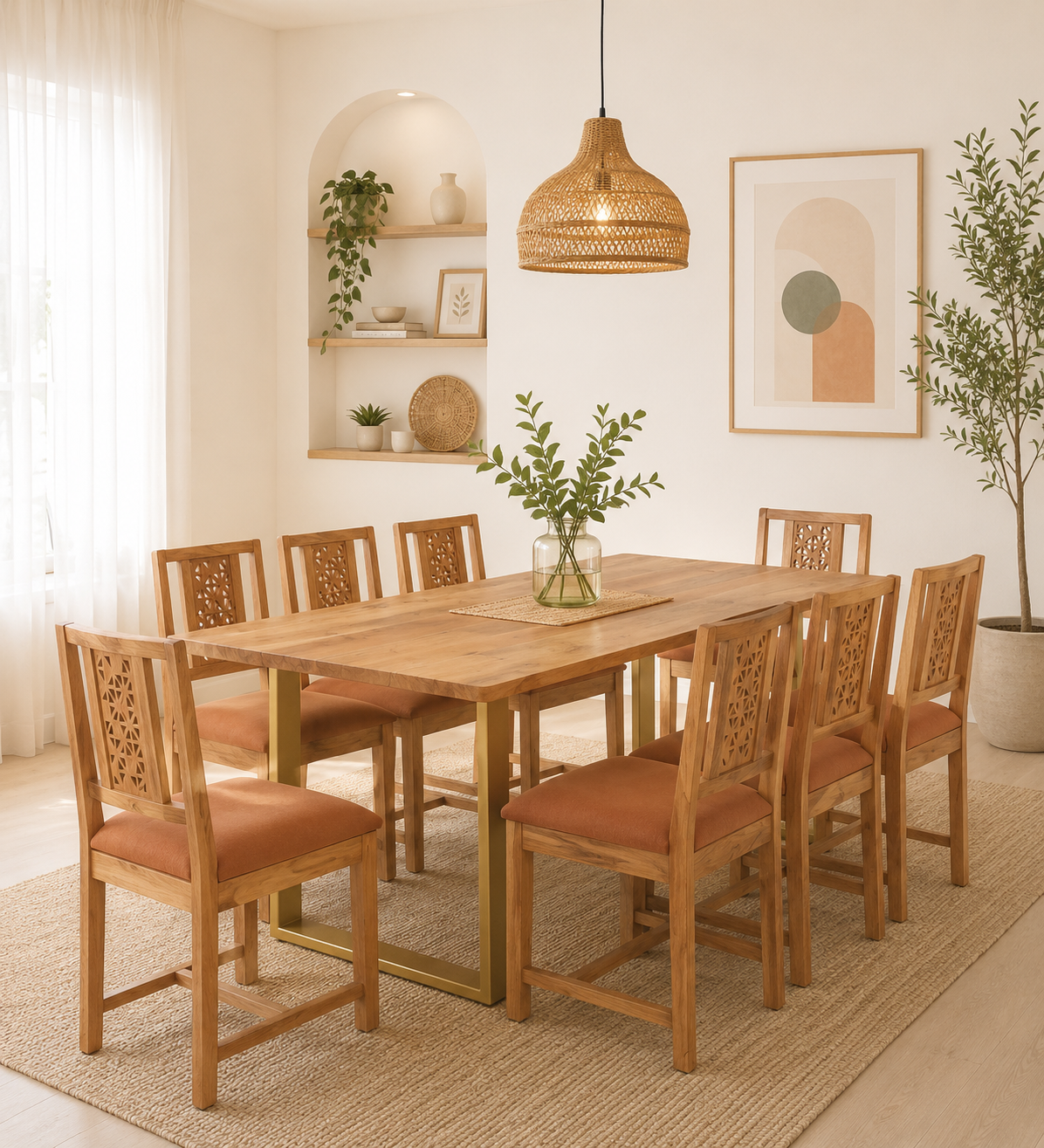 Gorvella Large Wooden 8 Seater Dining Set for Spacious Dining Areas classic wood (1) Gorvella Large Wooden 8 Seater Dining Set for Spacious Dining Areas - Image 1
