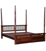 Haveli Four Poster Bed Without Storage in Classic Teak Finish by Woodmahal - Image 4