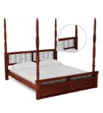 Haveli Four Poster Bed Without Storage in Classic Teak Finish by Woodmahal - Image 6