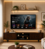 Hloverton Solid Teak Wood Entertainment Unit in Moisture Resistant Rustic Oak Finish