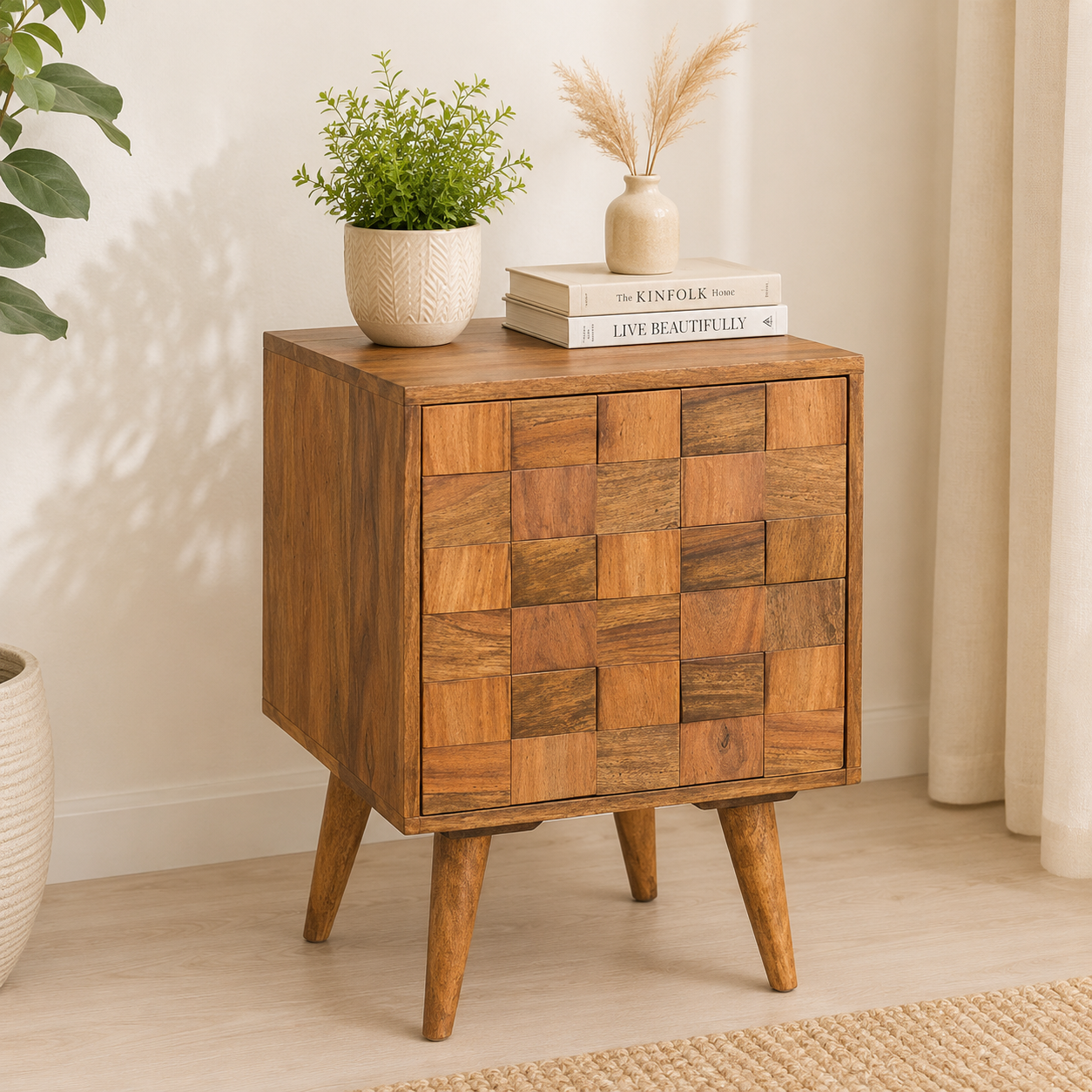 Kslo Natural Finish Solid Sheesham Bedside Table classic wood (1) Kslo Natural Finish Solid Sheesham Bedside Table - Image 1