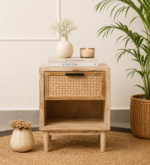 Kunvoria Handcrafted Solid Wood Nightstand in Teak Finish