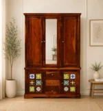 Cyoto Solid Wood Wardrobe with Artistic Tile Detailing