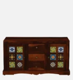 Cyoto Solid Wood Wardrobe with Artistic Tile Detailing - Image 3