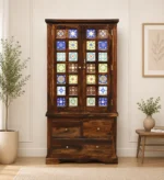 Lohemia Sheesham Wood Storage Cabinet with Decorative Tiles