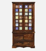 Lohemia Sheesham Wood Storage Cabinet with Decorative Tiles - Image 5