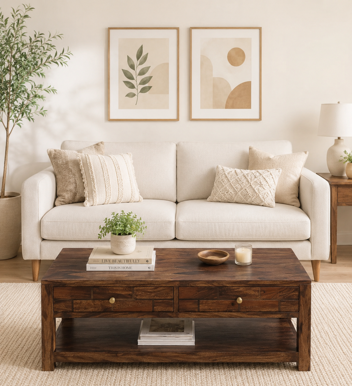 Mango Wood Rustic Farmhouse Coffee Table in Dark Walnut classic wood (1) Mango Wood Rustic Farmhouse Coffee Table in Dark Walnut - Image 1