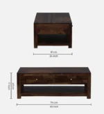 Mango Wood Rustic Farmhouse Coffee Table in Dark Walnut - Image 3