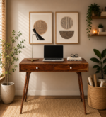 Mans Sheesham Wood Writing Table In Scratch Resistant Provincial Teak Finish