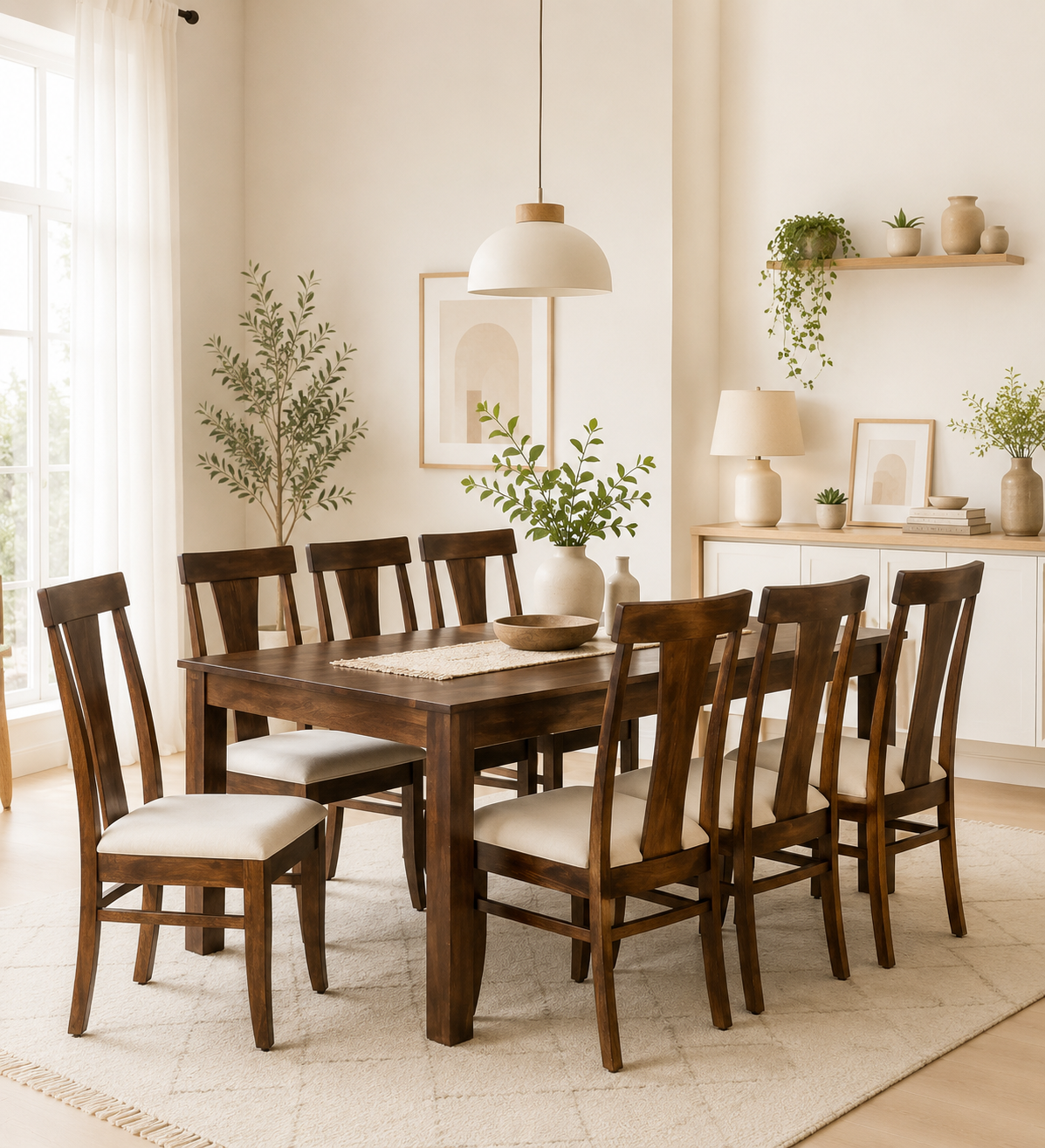 Mellvora Modern Farmhouse Style 8 Seater Dining Table Set classic wood (1) Mellvora Modern Farmhouse Style 8 Seater Dining Table Set - Image 1