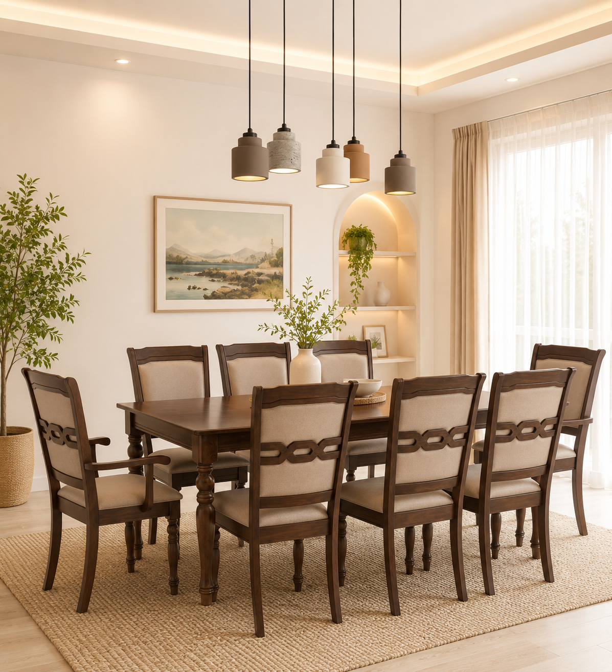 Mlvanto Premium 8 Seater Dining Table Set in Rich Teak Finish classic wood (1) Mlvanto Premium 8 Seater Dining Table Set in Rich Teak Finish - Image 1
