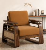 Monk Solid Sheesham Wood Luxury Single Seater Sofa in Walnut Finish