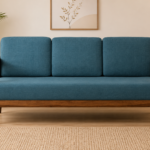Nede Sheesham Wood 3 Seater Sofa In Blue Colour