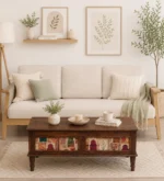 Neem Wood Handcrafted Coffee Table in Distressed Grey Finish