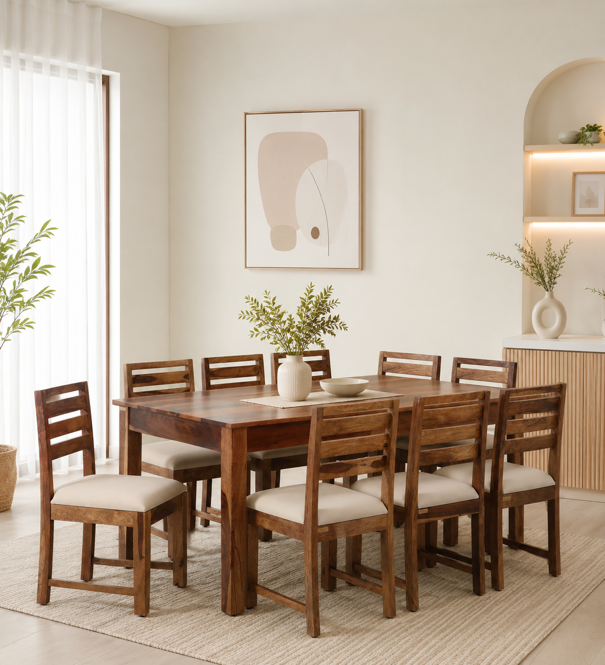 Nelmor Premium Sheesham Wood 8 Seater Dining Set with Comfortable Chairs classic wood (1) Nelmor Premium Sheesham Wood 8 Seater Dining Set with Comfortable Chairs - Image 1