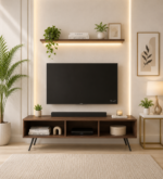 Nirvan Rustic Solid Wood TV Stand In Warm Matte Teak Finish