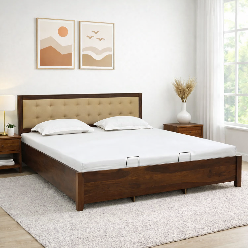 Orvesta Modern Storage Bed with Soft Headboard Finish classic wood (1) Orvesta Modern Storage Bed with Soft Headboard Finish - Image 1