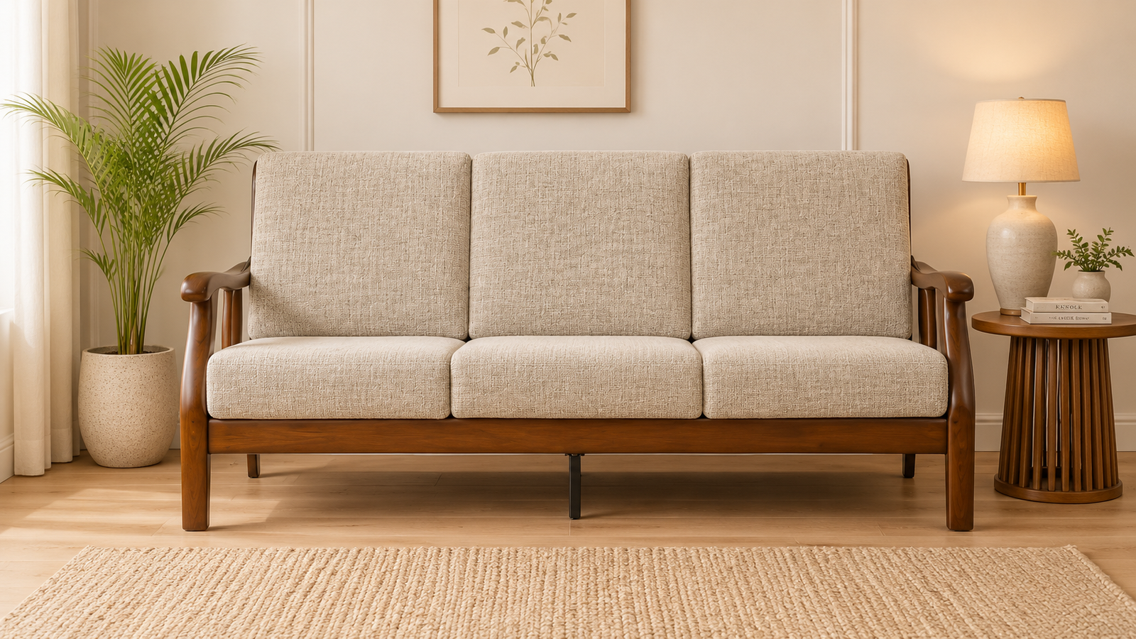 Orson Sheesham Wood 3 Seater Sofa in Teak Finish