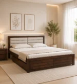Pion Solid Sheesham Wood King Size Hydraulic Storage Bed in Classic Finish