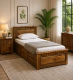 Porixa Solid Wood Single Bed for Home in Warm Walnut Finish