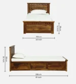 Porixa Solid Wood Single Bed for Home in Warm Walnut Finish - Image 2