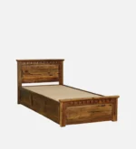 Porixa Solid Wood Single Bed for Home in Warm Walnut Finish - Image 3