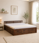 Qrexora Solid Wood Storage Bed in Forest Grain Texture