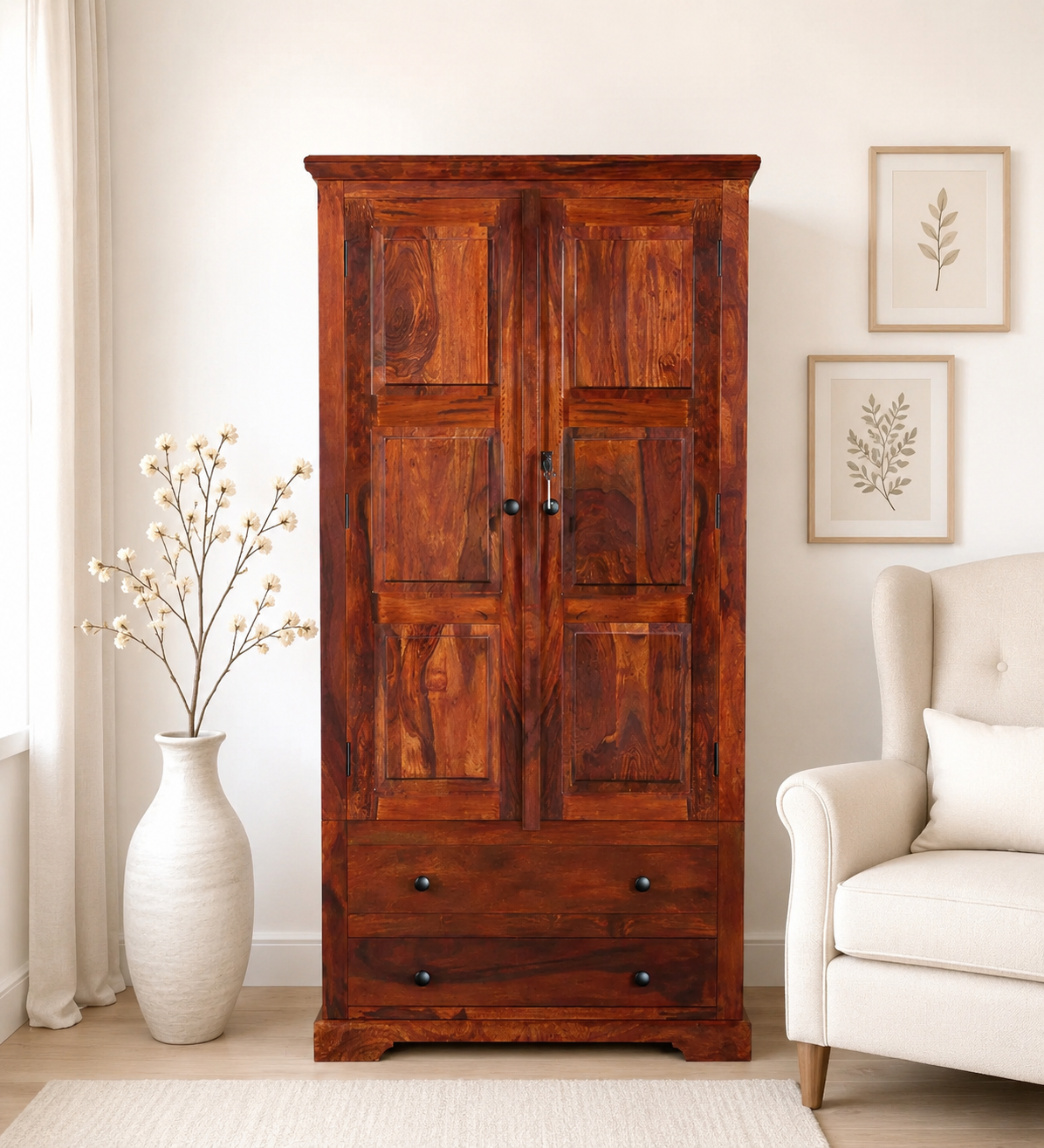 Rdorn India Aspen Wooden Finish Wardrobe with Mirror classic wood (1) Rdorn India Aspen Wooden Finish Wardrobe with Mirror - Image 1