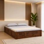 Regal Designer Wooden Storage Bed with Premium Walnut Finish for Modern Homes