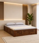Regal Designer Wooden Storage Bed with Premium Walnut Finish for Modern Homes