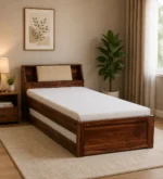 Rlvani Sheesham Wood Single Bed with Smooth Edges in Honey Oak Finish for Modern Homes