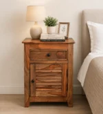 Sivaroa Luxury Solid Wood Bedside Cabinet in Teak Finish