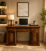 Stand Sheesham Wood Writing Table in Scratch Resistant Provincial Teak Finish