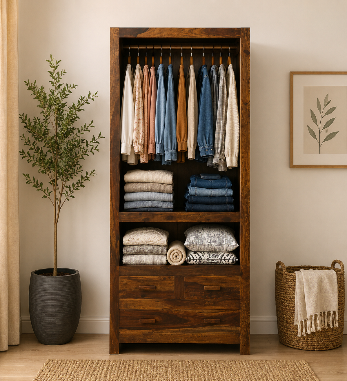 Suscany Solid Wood Wardrobe with Handcrafted Patterns classic wood (1) Suscany Solid Wood Wardrobe with Handcrafted Patterns - Image 1