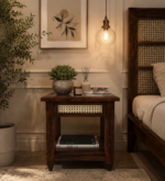 Sylven Teak Wood Bedside Table in Meadow Brown Natural Finish