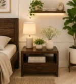 Tavrin Sheesham Wood Nightstand in Burnt Sienna Finish with Drawer