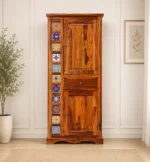 Terona Sheesham Wood 2 Door Wardrobe with Handcrafted Tile Design