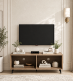 Terraa Handmade Acacia Wood Entertainment Console In Natural Stone Finish