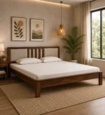 Uovanta Elegant Natural Texture Wooden Queen Bed for Stylish Bedrooms