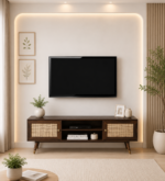 Vabir Large Solid Wood TV Cabinet In Classic Rustic Grain Finish
