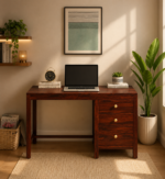 Villa Sheesham Wood Writing Table in Scratch Resistant Honey Oak Finish